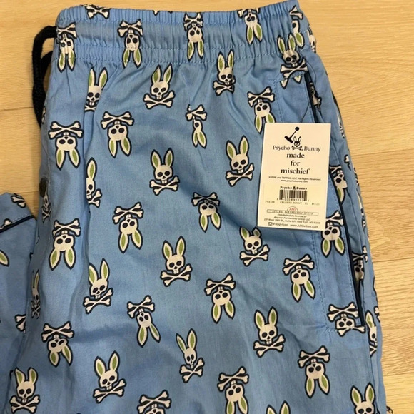 Psycho Bunny Pajama Pants Men ExtraLarge Sleepwear Blue Drawstring Celeste Bunny - Picture 2 of 5
